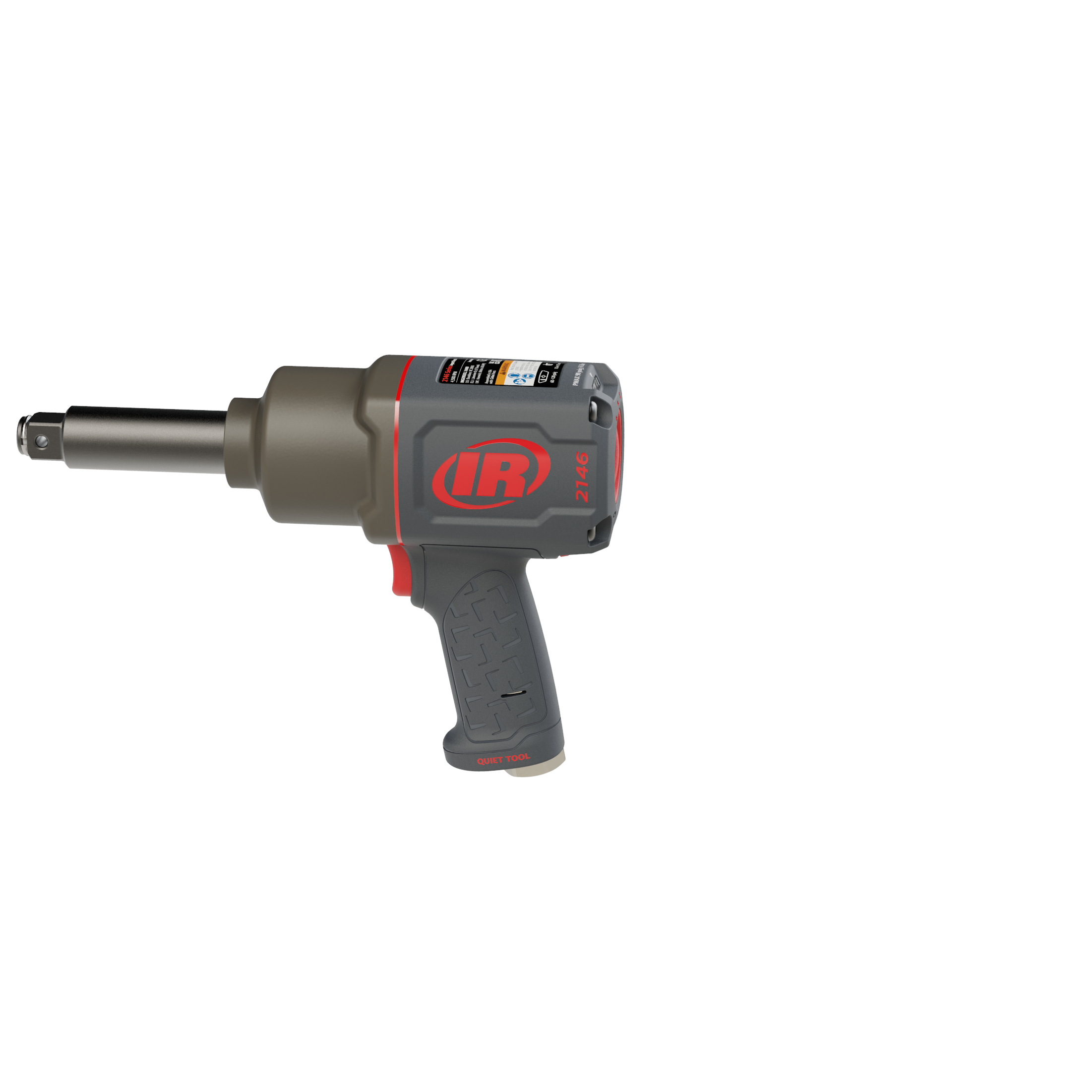 3/4" Air Impact Wrench, 3" Ext Anvil, Quiet, 2,000 ft-lb Torque, Friction Ring-Thru-hole Retainer, Pistol