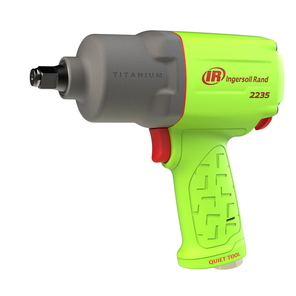 1/2" Air Impact Wrench, Quiet, 1300 ft-lb Torque, Titanium Hammercase, Friction Ring Retainer, Pistol, Green
