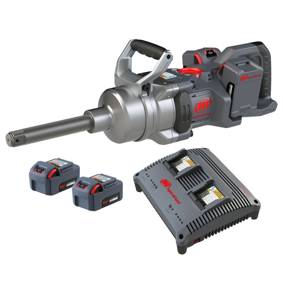 1" 20V Cordless Impact Wrench 4 Battery Kit, 6" Ext Anvil, 3000 ft-lb Torque, Friction Ring-Thru-hole Retainer, D-Handle