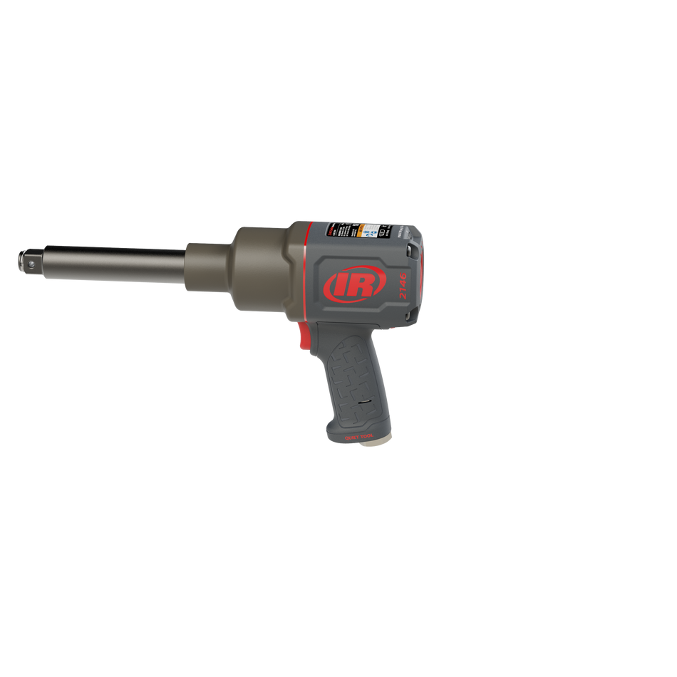 3/4" Air Impact Wrench, 6" Ext Anvil, Quiet, 2,000 ft-lb Torque, Friction Ring-Thru-hole Retainer, Pistol
