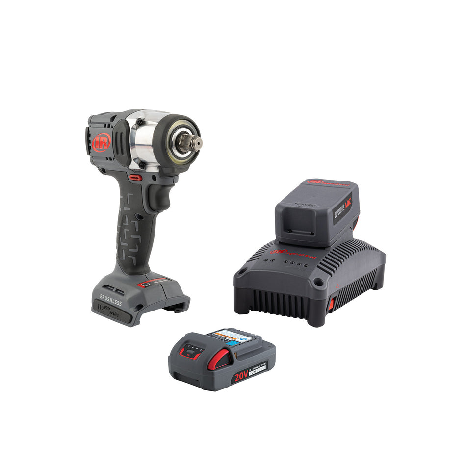 1/2" 20V Cordless Impact Wrench 2 Battery Kit, 450 ft-lb Torque, Friction Ring Retainer, Pistol