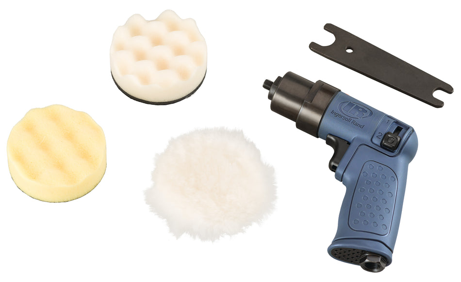 Mini Air Polisher and Buffer 4-Piece Kit, 6,000 RPM, 0.3 HP, 3" Hook & Loop Pad, Pistol