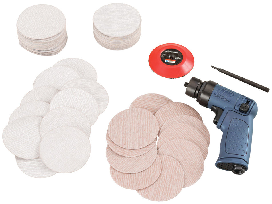 Mini Air Random Orbital Sander 71-Piece Kit, 3" Hook & Loop Pad, 15,000 RPM, 0.2HP, Pistol