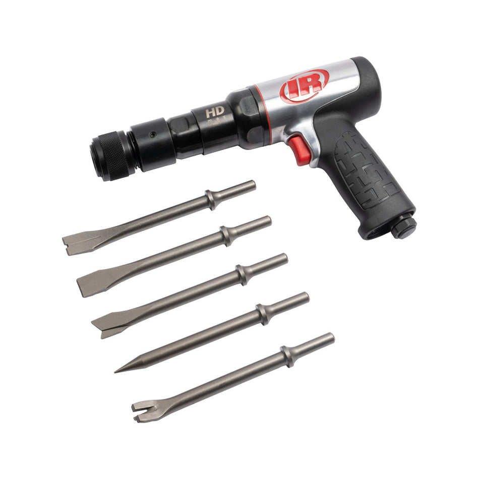 Vibration Reduced Quick Change Air Hammer 5-Piece Chisel Set, 2600 BPM, 3" Stroke, Round Shank